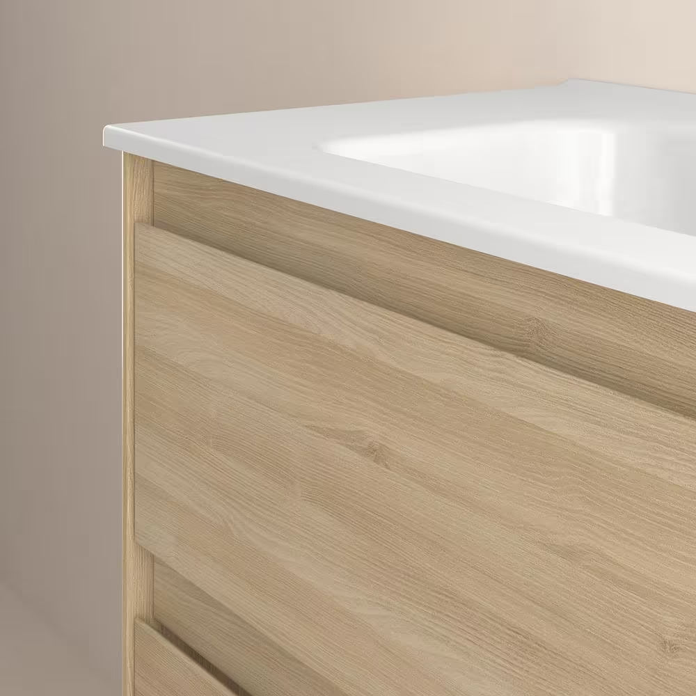 Ambra 47.5 In. W X 18.1 In. D X 22.3 In. H Bathroom Vanity Unit in Nordic Oak with Vanity Top and Basin in White