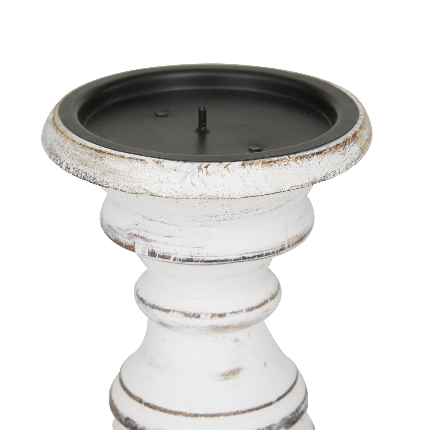 Traditional and Timeless Mango Wood Pillar Candle Holder Set of 3, 6", 8", 1"H, White/Rose Blush Finish