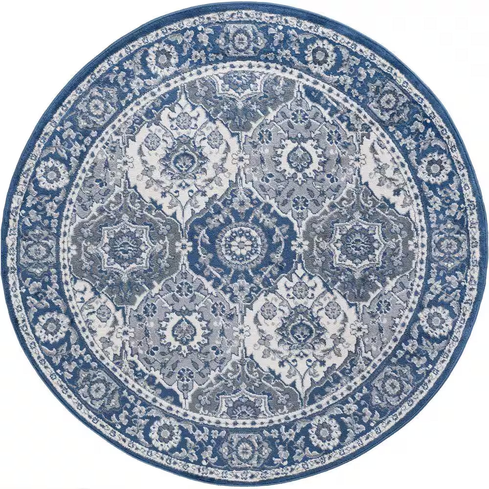 Madison Oriental Navy 8 Ft. round Indoor Area Rug