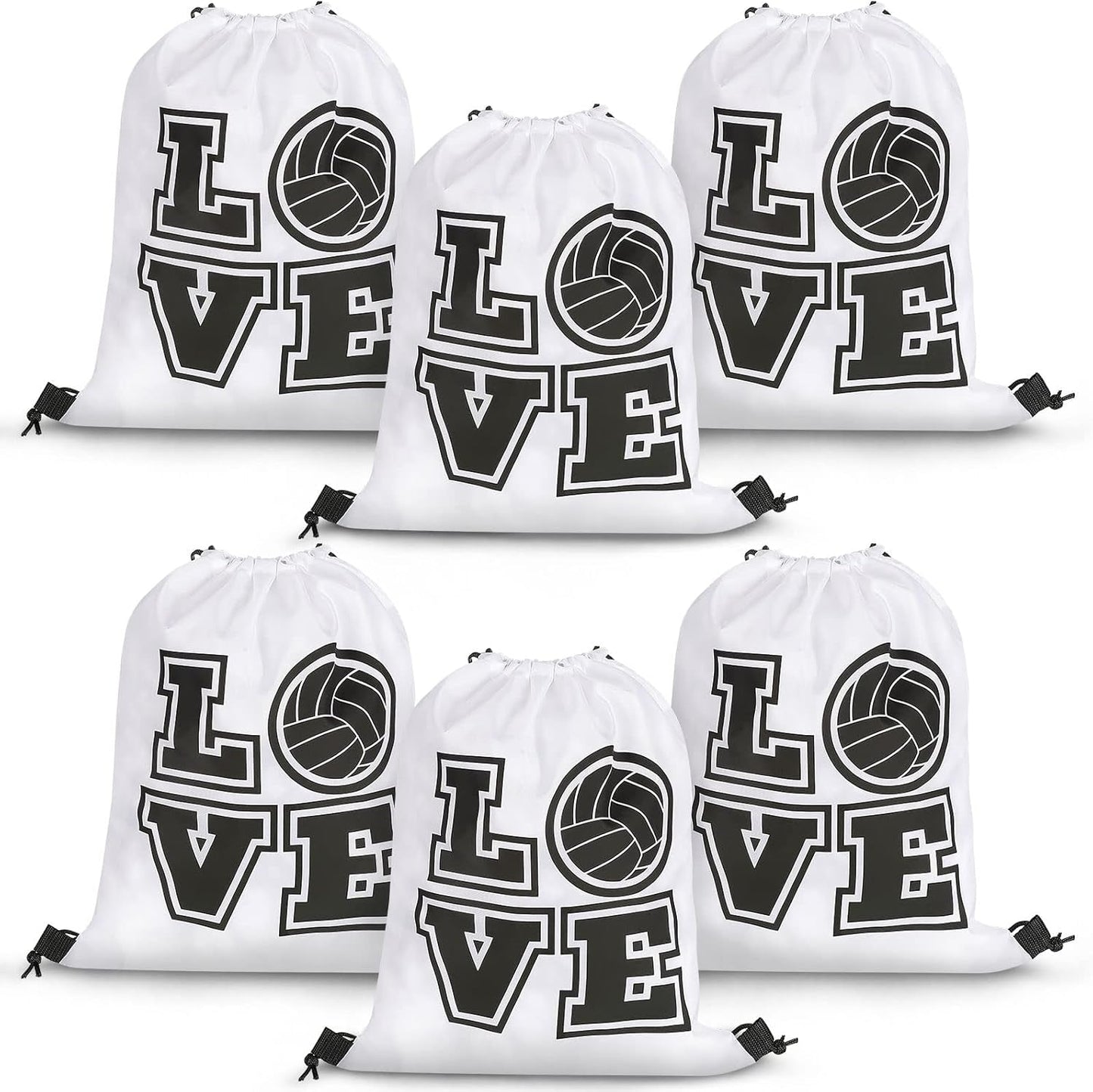 6 Pcs 17.2 Inch Volleyball Bags Gifts Volleyball Drawstring Backpack Sport Party Favors for Women Men(White)