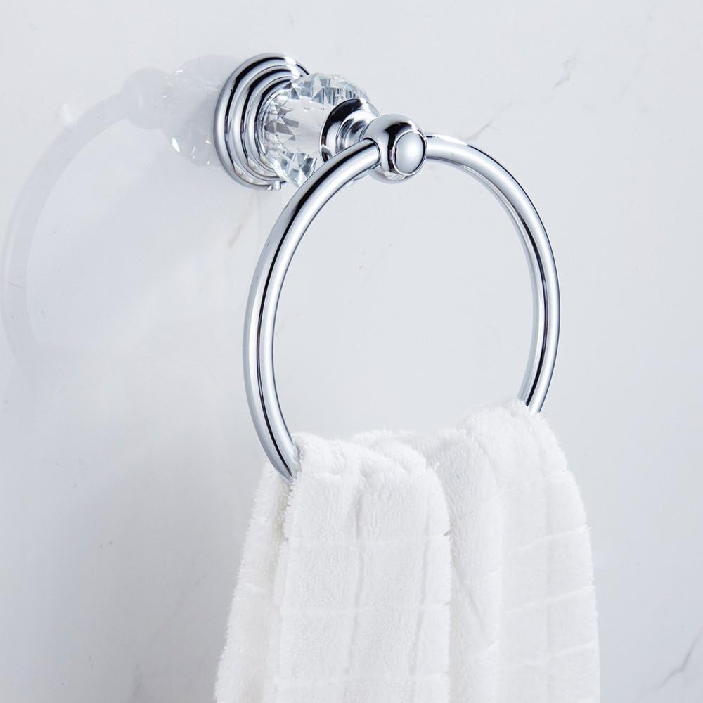 Crystal Bathroom Hardware Set, Chrome Bathroom Accessories Silver Towel Ring Towel Bar Toilet Paper Holder Coat Hooks Wall Mounted Polished 4 Pieces with Crystal Ball Base Designed