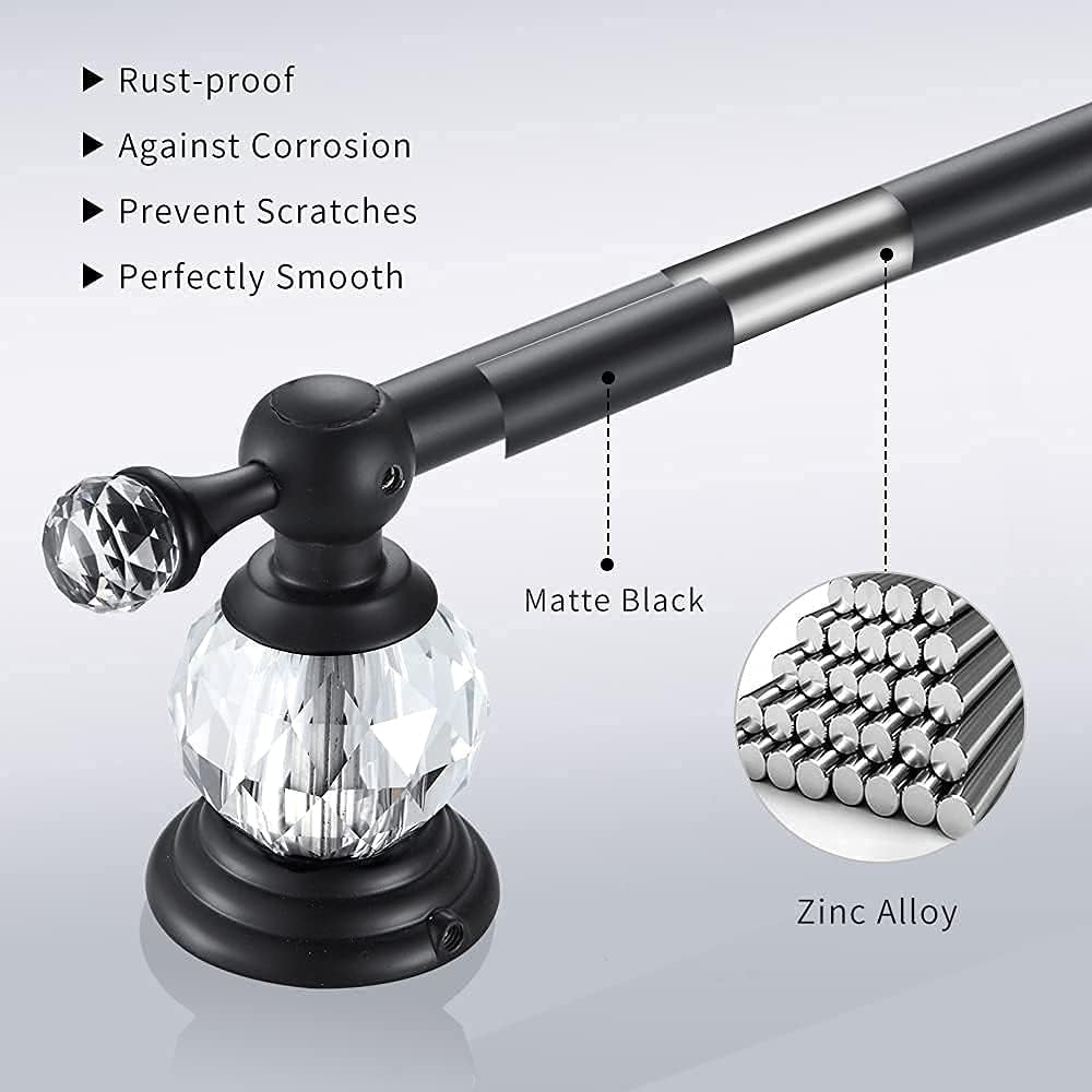 Crystal Bathroom Hardware, Matte Black Bathroom Accessories Set Towel Bar Toilet Paper Holder Towel Ring Coat Hooks 4 Pieces