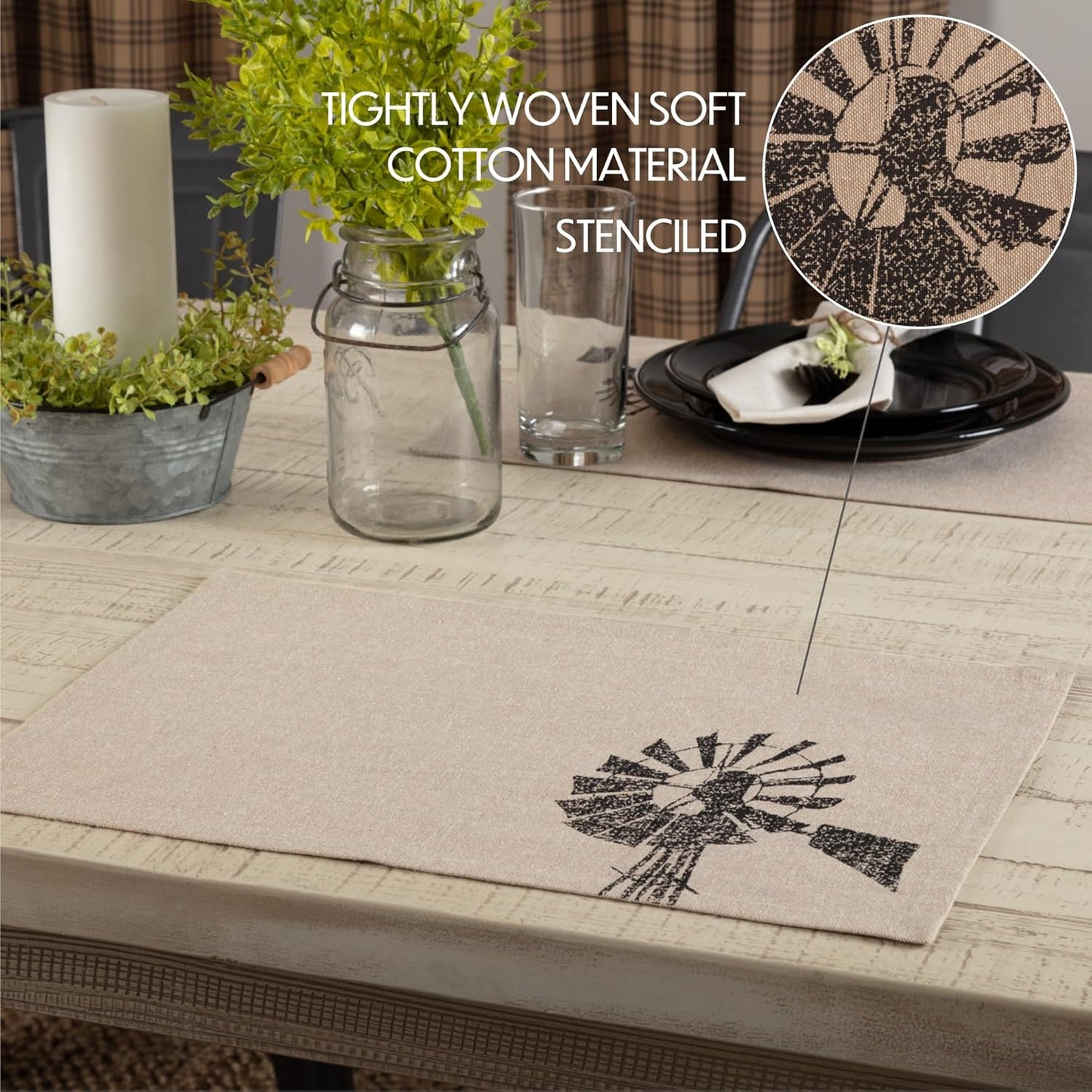 Sawyer Mill Windmill Placemats, Black, 12X18, Set of 6