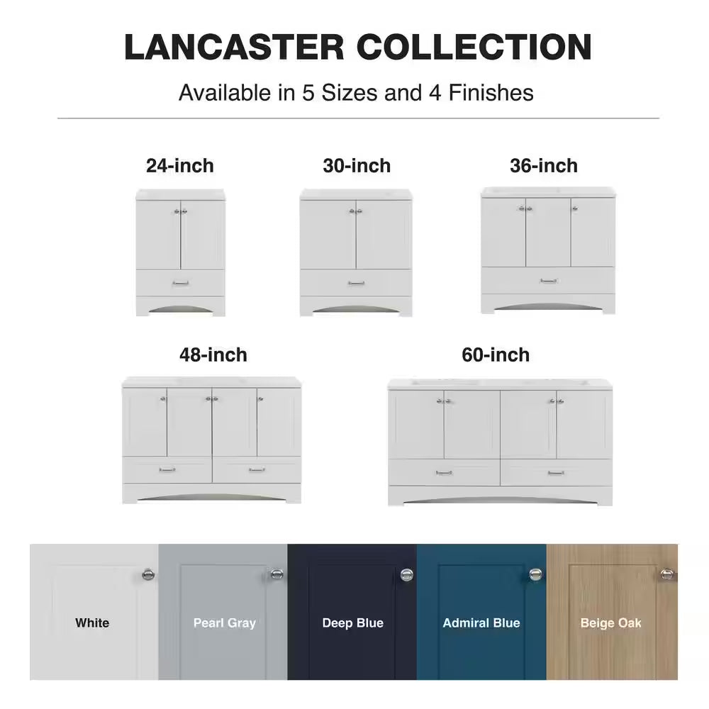 Lancaster 61 In. Double Sink White Bath Vanity with White Cultured Marble Top (Assembled)