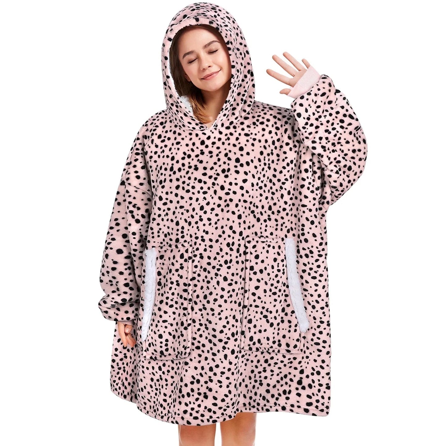 Wearable Blanket Hoodie, Oversized Sherpa Hooded Blanket Sweatshirt for Adults Women Men Kids, Extremely Cozy, Warm, Soft and Fuzzy Hoodie Blanket with 2 Large Front Pockets (Cow)