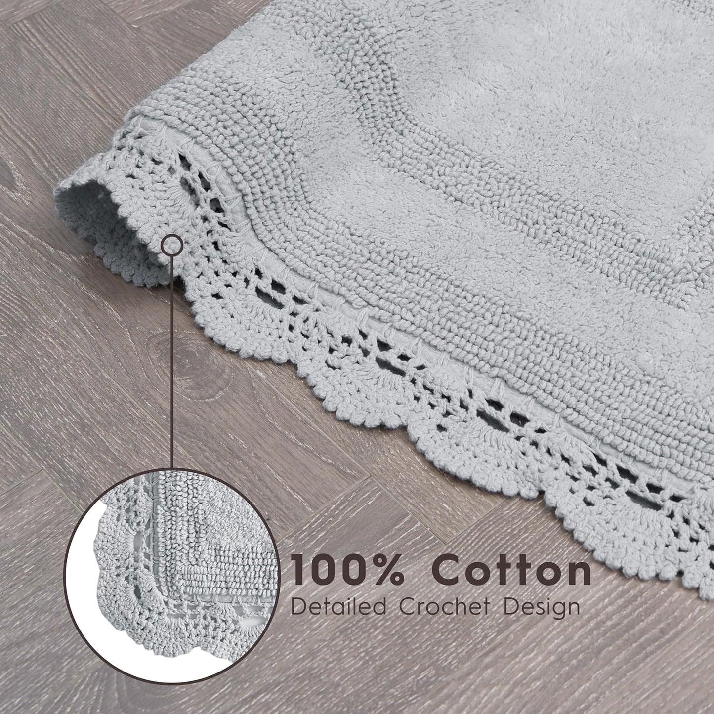 Crochet Cotton 17X24 In. Bath Rug, Light Grey