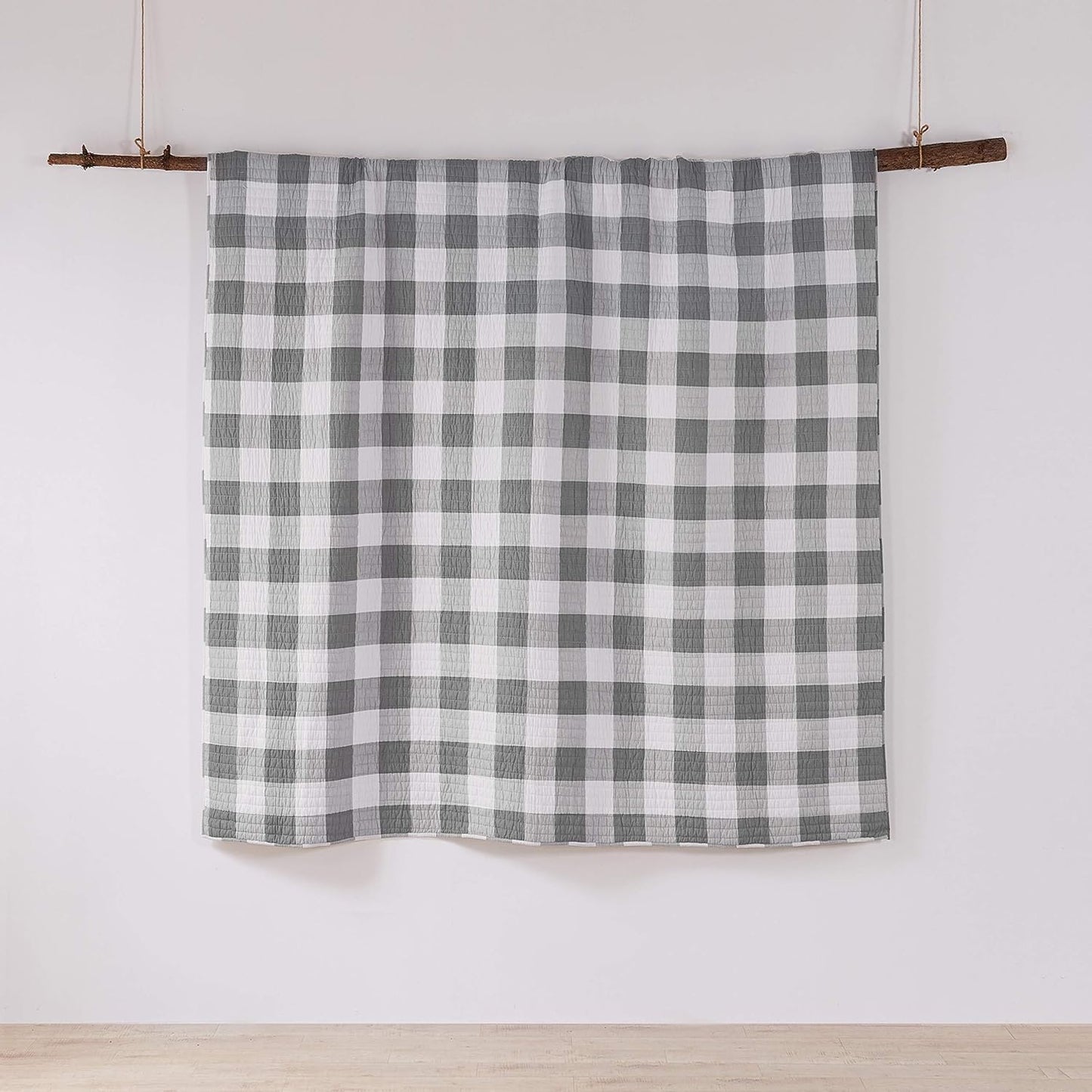 - Camden Quilt Set -Twin Quilt + One Standard Pillow Sham - Buffalo Check in Grey and Cream - Quilt Size (68 X 86 In.) and Pillow Sham Size (26 X 20 In.) - Reversible Pattern - Cotton