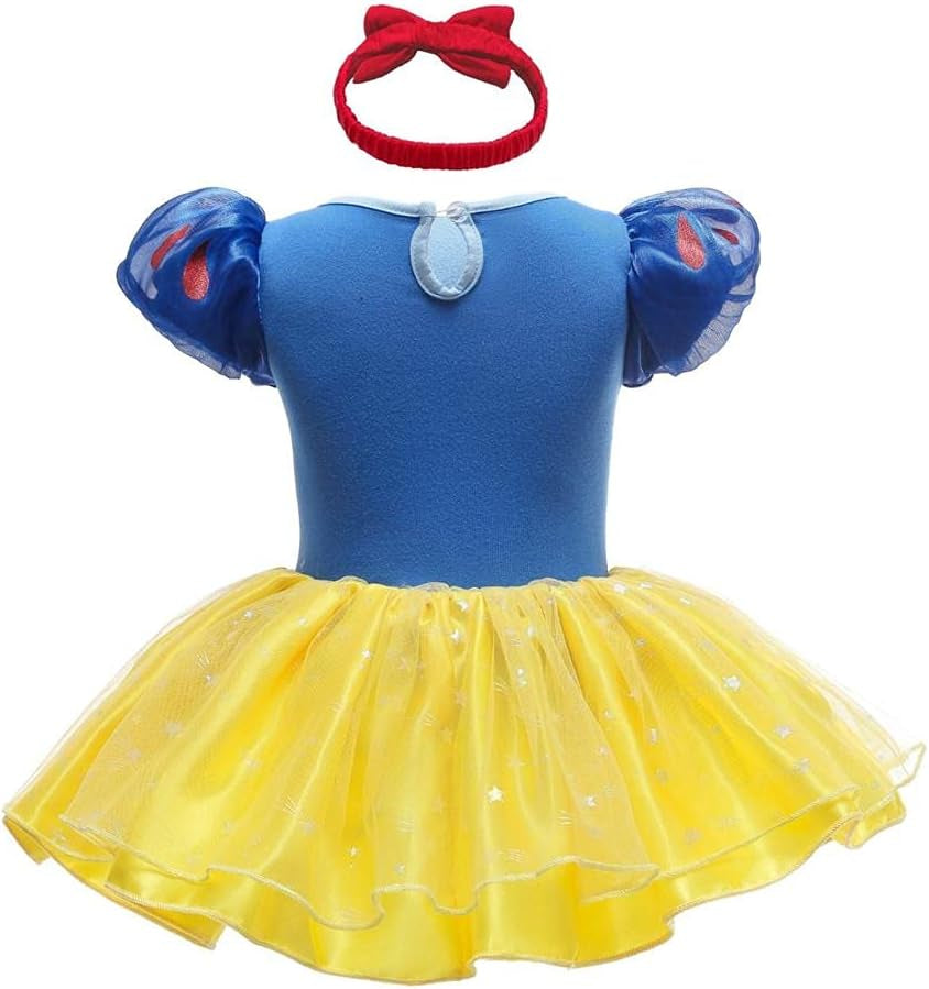 Infant Baby Girl Princess Onesie Romper Fancy Dress Costume Halloween Birthday Bodysuit Outfit with Headband