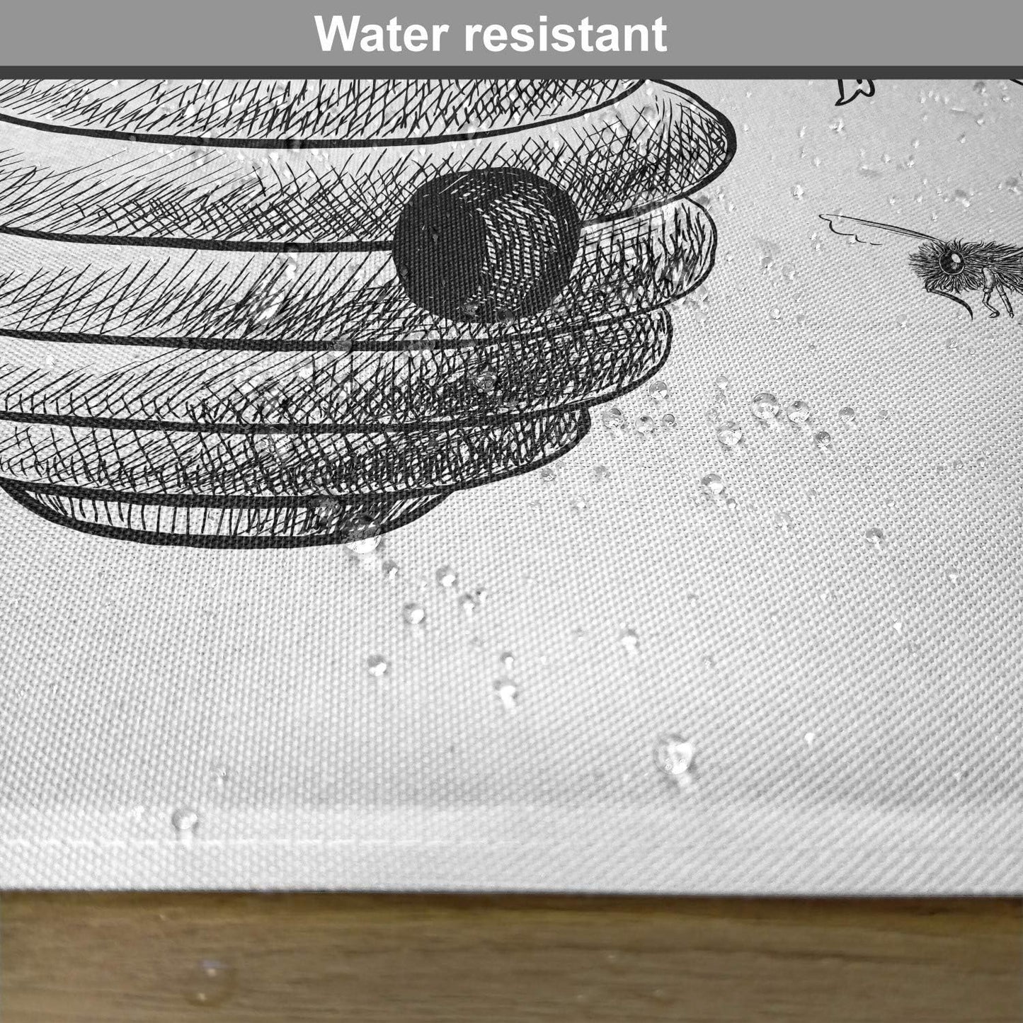 Nature Place Mats Set of 4, Sketchy Hand Drawn Image of Honeycomb Bees Leaves Branches Art, Washable Fabric Placemats for Dining Table, Standard Size, Charcoal White