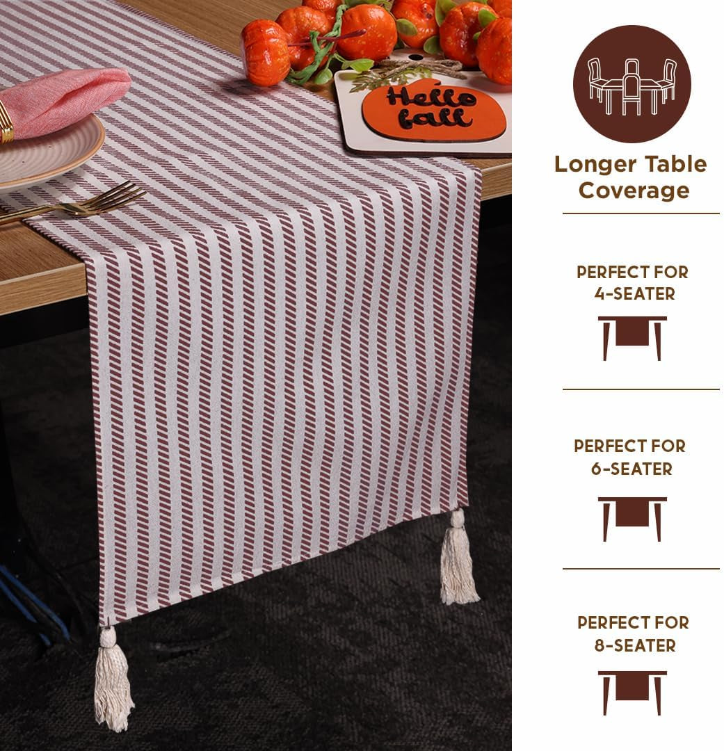 Table Runner 72 Inches Long with Tassels for Home Dining Table, Table Decoration, 100% Cotton Runner for Modern Wedding Table Decor, Rust Table Runner for Table Decor