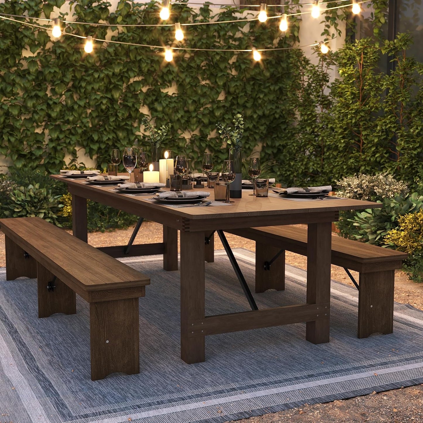Hercules Series 9' X 40" Rustic Solid Pine Folding Dining Table, Rectangular Antique Farmhouse Dining and Event Extension Table