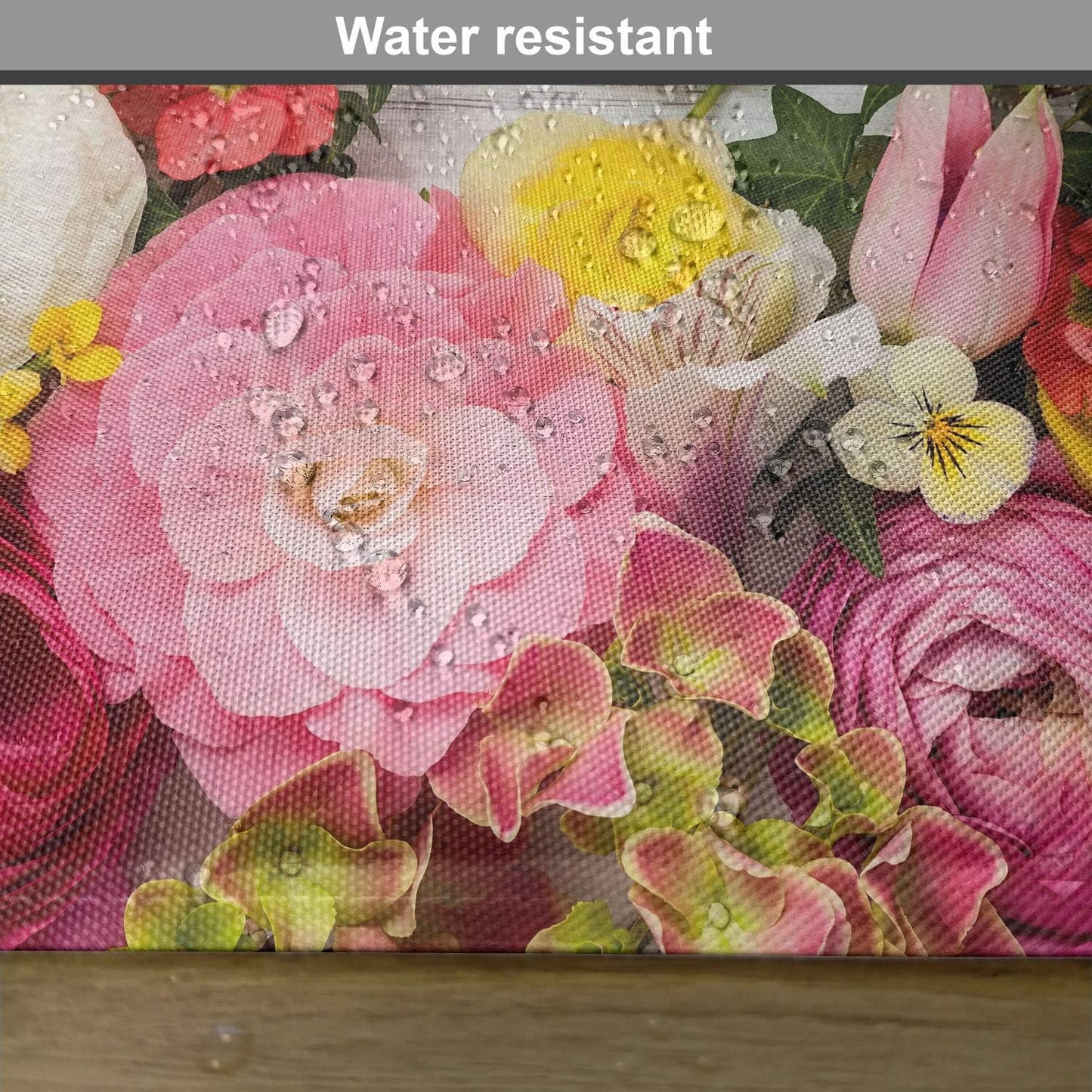 Easter Place Mats Set of 4, Flowers Blooms Frame on White Timber Background Valentines Romance Petal Picture, Washable Fabric Placemats for Dining Table, Standard Size, Green Pink