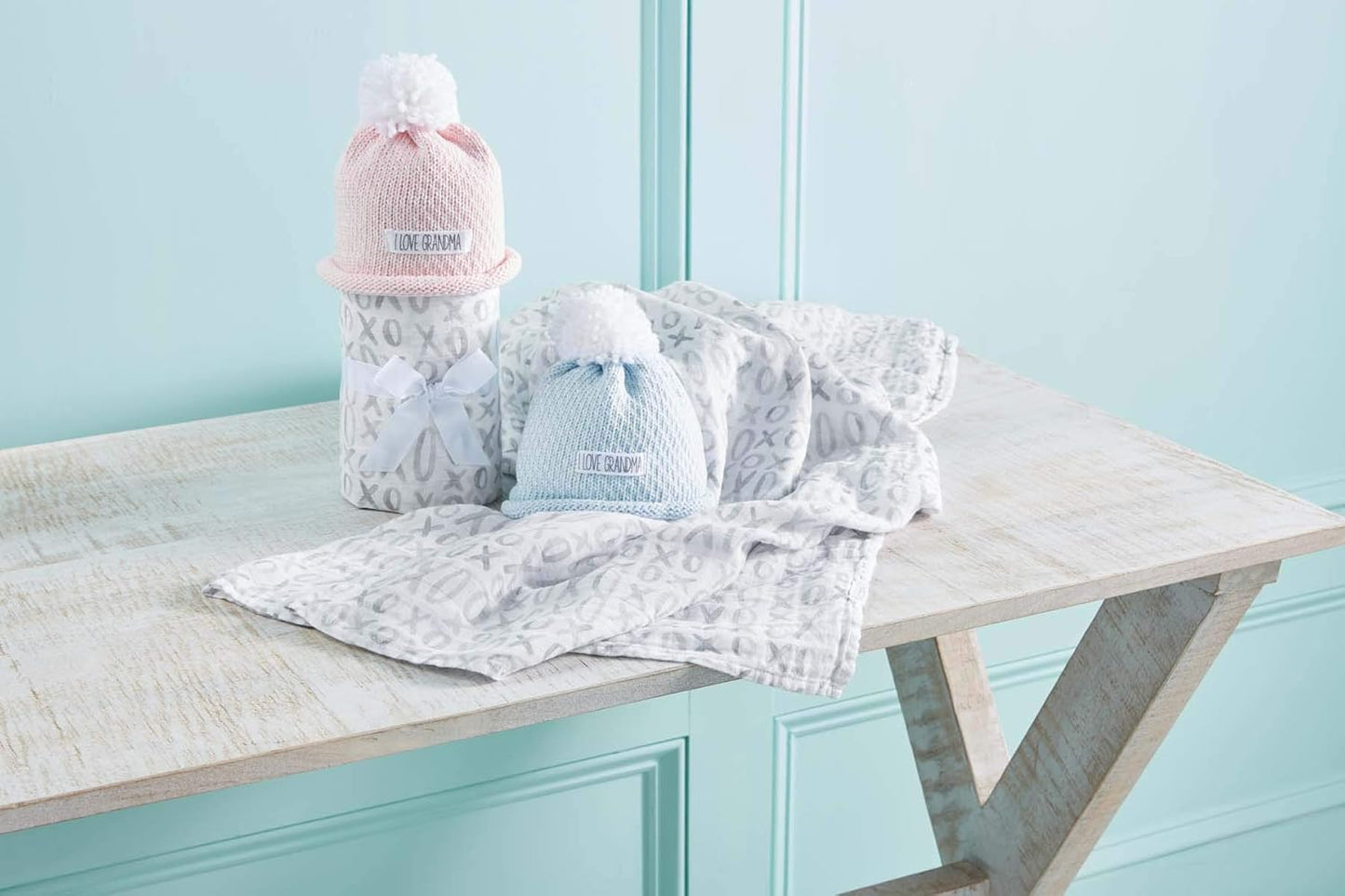 Grandma Swaddle and Hat, 2 Piece Set (Blue)