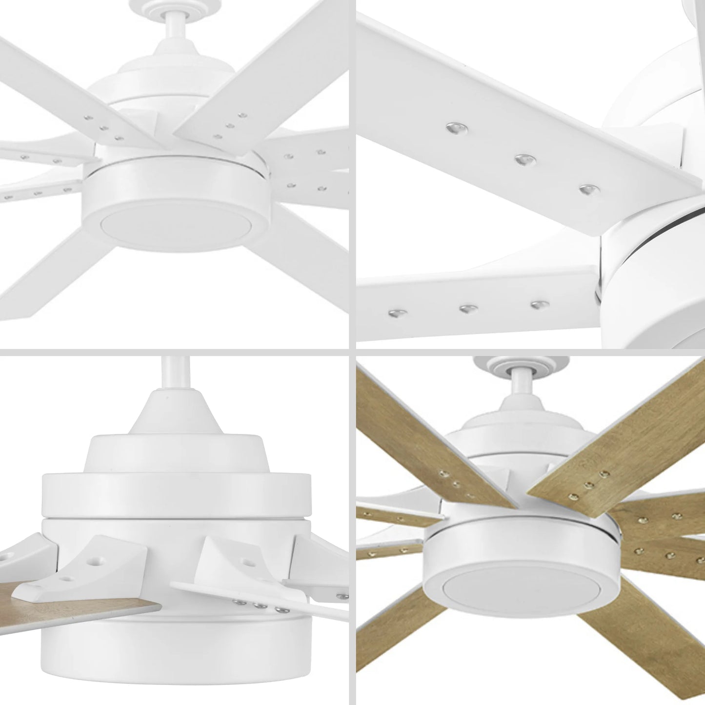 62" White Large Room Indoor Ceiling Fan with Light, 8 Blades, Remote & Reverse Airflow