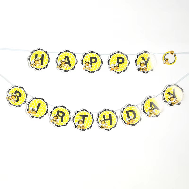 6Pcs Cartoon Bumble Bee Party Disposable Tableware Cups Plates Hats Straw Birthday Party Decorations Kids for 6 Person