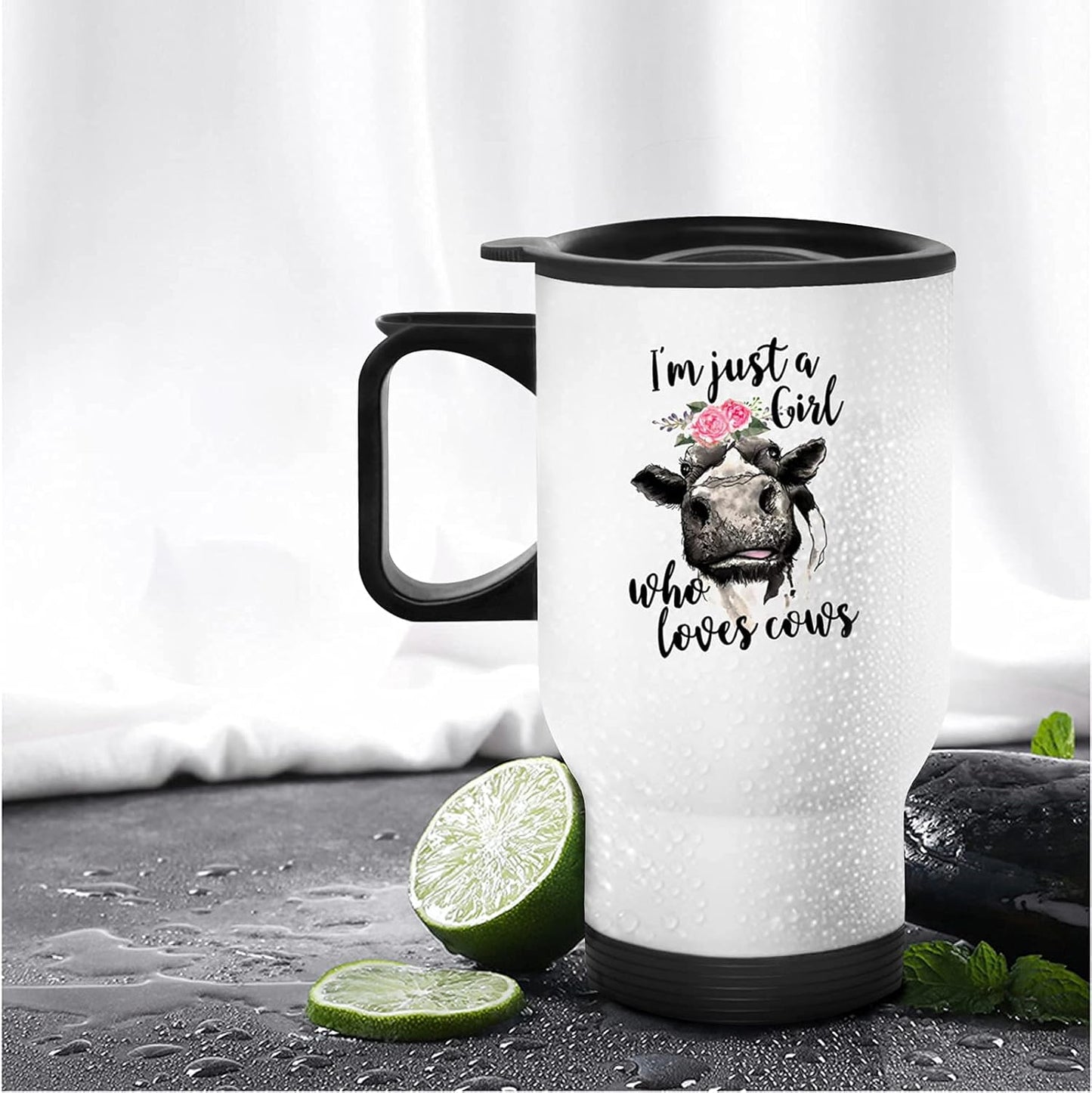 Valentines I M Just a Girl Who Loves Cows Flower Women Stuff 13.5Oz Print Cup Cow Gifts for Women Stainless Steel Tumbler Kitchen Decor - Gift Idea for Cow Lovers Stuff Farm Animal