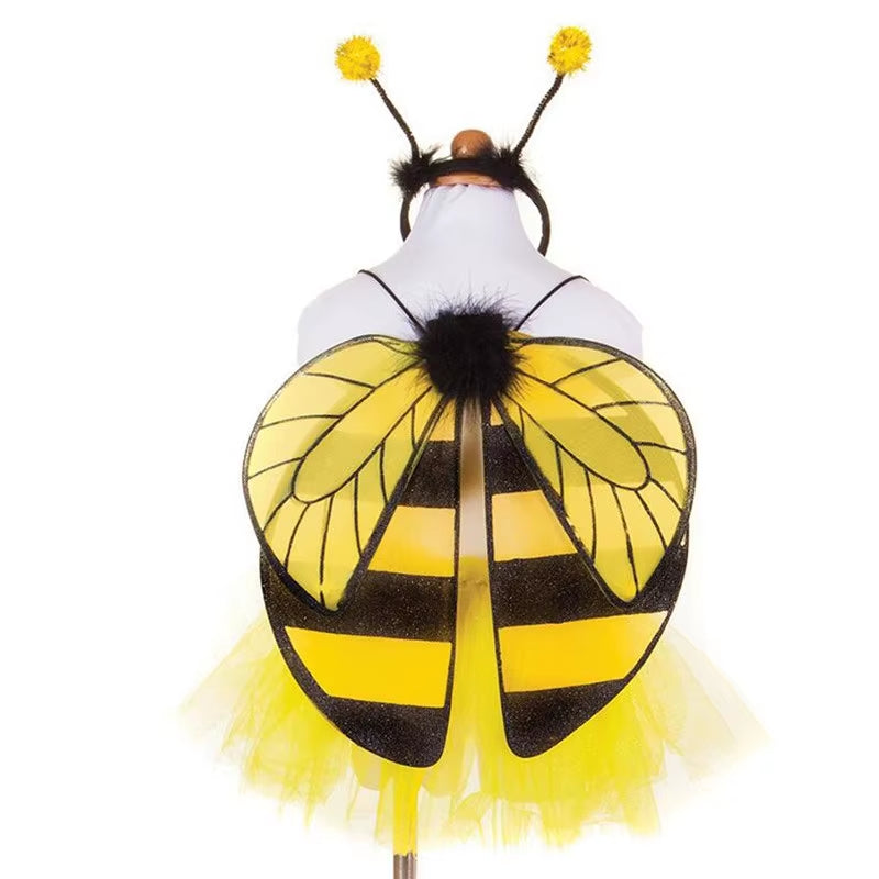 Girl Boy Kids Yellow Bee Wing Headband 2Pcs Set Cosplay Performance Props Birthday Party Gift Costume Christmas Halloween