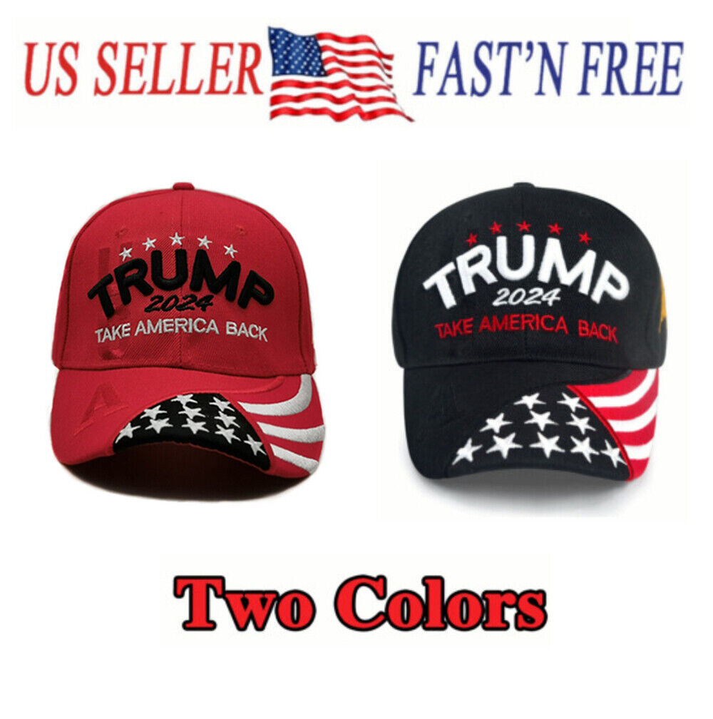 New Adjustable Trump 2024 Embroidered Hat Baseball Cap Black Red US