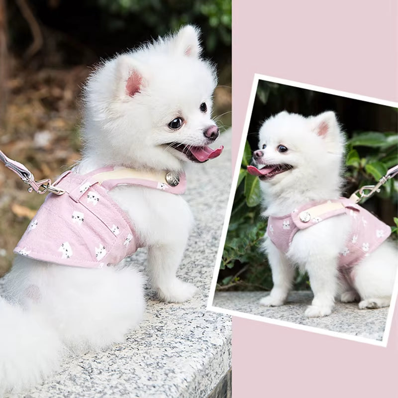 Cute Pet Dog Harness Leash Set Pet Chest Strap Breathable Dog Leash Walking Rope for Small Dogs Pomeranian Pet Vest Harness Rope