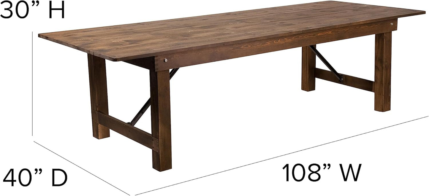 Hercules Series 9' X 40" Rustic Solid Pine Folding Dining Table, Rectangular Antique Farmhouse Dining and Event Extension Table