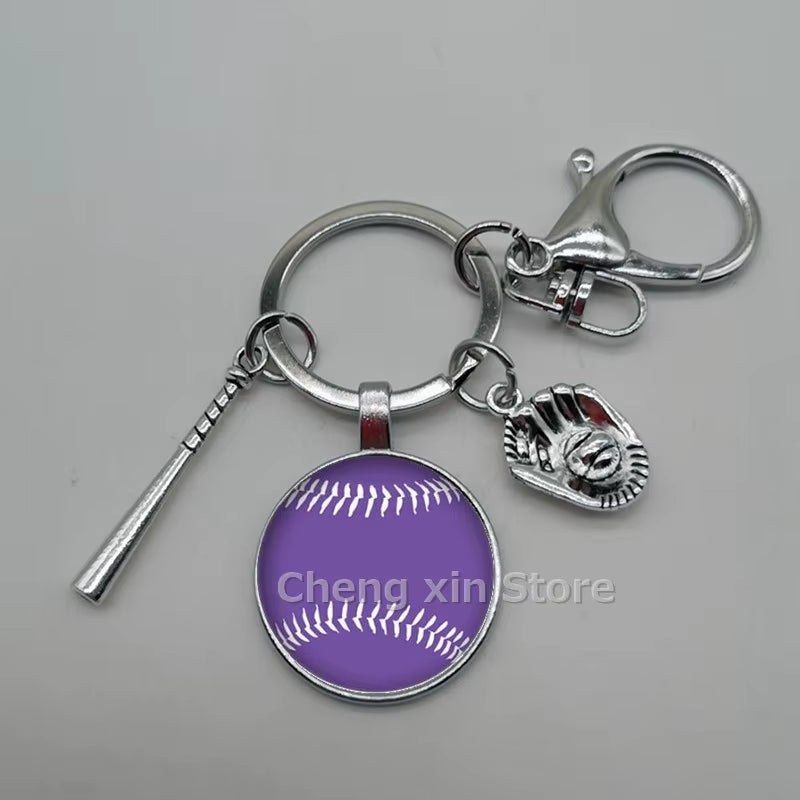 Baseball Softball Convex Photo Glass round Dome Keychain Jewelry, DIY Keychain