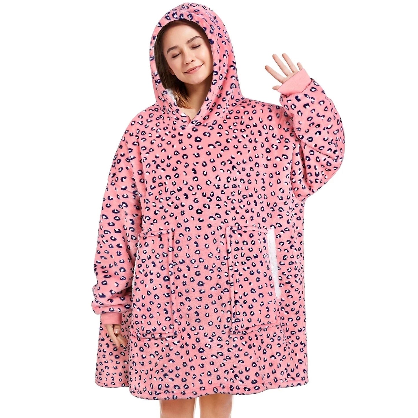 Wearable Blanket Hoodie, Oversized Sherpa Hooded Blanket Sweatshirt for Adults Women Men Kids, Extremely Cozy, Warm, Soft and Fuzzy Hoodie Blanket with 2 Large Front Pockets (Cow)