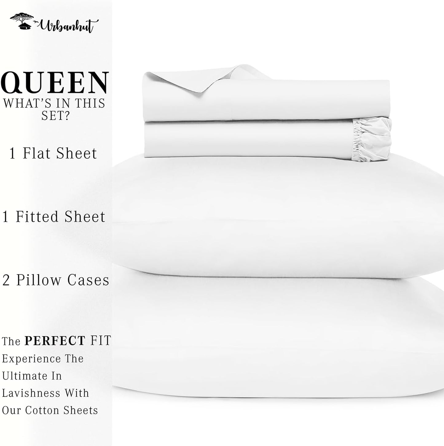 800 Thread Count Egyptian Cotton Sheets Queen Size, Long Staple Bed Sheets, 4 Pc Bed Sheet Sets for Queen Size Bedding, Sateen Weave Luxury Hotel Bed Sheets Fits 16" Deep Pocket - White