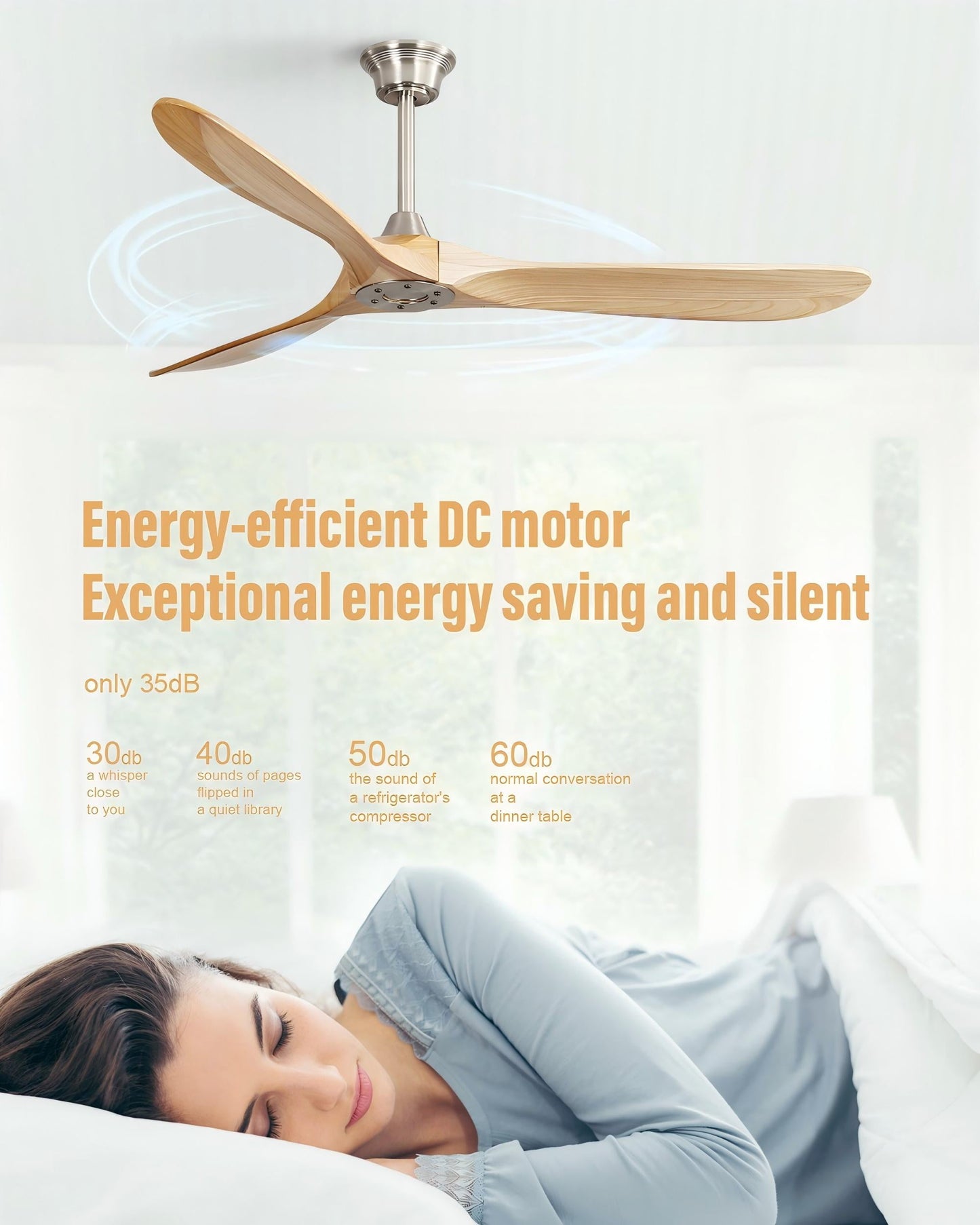 60" Modern Farmhouse Ceiling Fan with Remote Control No Lights, 3 Blades Reverse Airflow,Nickel