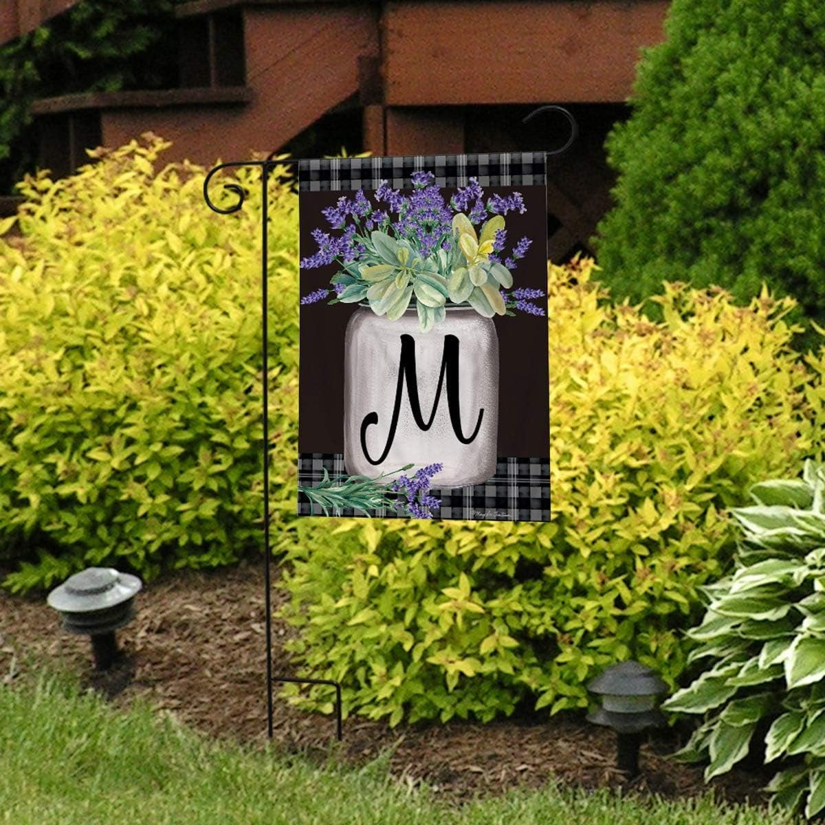 Farmhouse Monogram Letter M Garden Flag Floral 18" X 12.5"