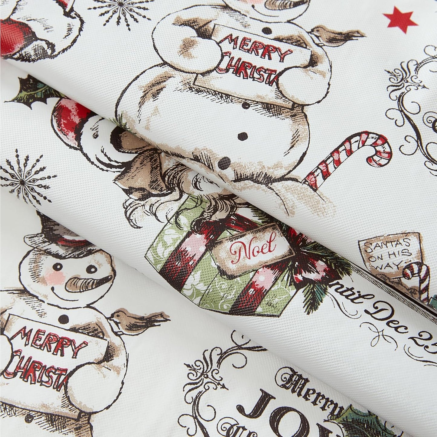 Vintage Nostalgia Home for Holidays Print Flannel Back Vinyl Christmas Tablecloth - Vintage Santa Claus, Snowman and Sleigh Xmas Wipe Clean Easy Care Tablecloth, 60” X 120” Oblong/Rectangle