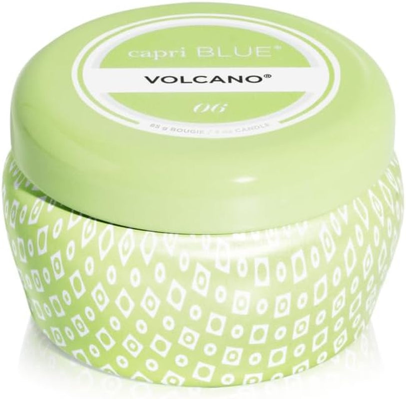 Volcano Scented Mini Tin Jar Candle - Printed Mini Tin Candles for Home Scented with Tropical Fruit & Sugared Citrus - Long Lasting Soy Wax Blend - Black (3 Oz)