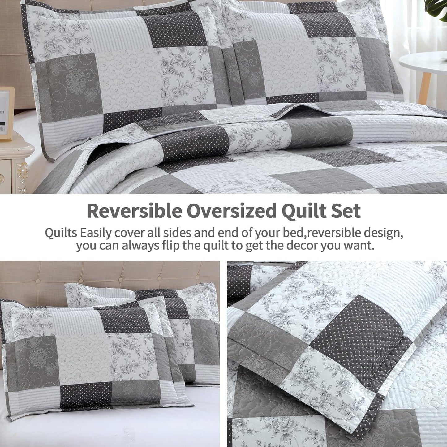 Quilt Set King Floral Bedspread Coverlet Plaid Patchwork Quilt Bedding Morden Lightweight Bedspread Reversible Home Quilts Grey Paisley Floral Quilt Bedspread Black White Plaid Quilt