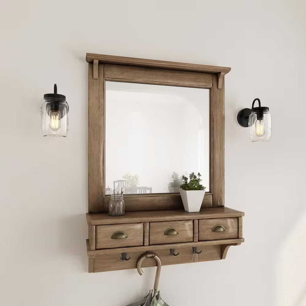 Modern Farmhouse 1-Light Oil-Rubbed Bronze Wall Sconce with Classic Mason Jar Glass Shade Rustic Bath Wall Light