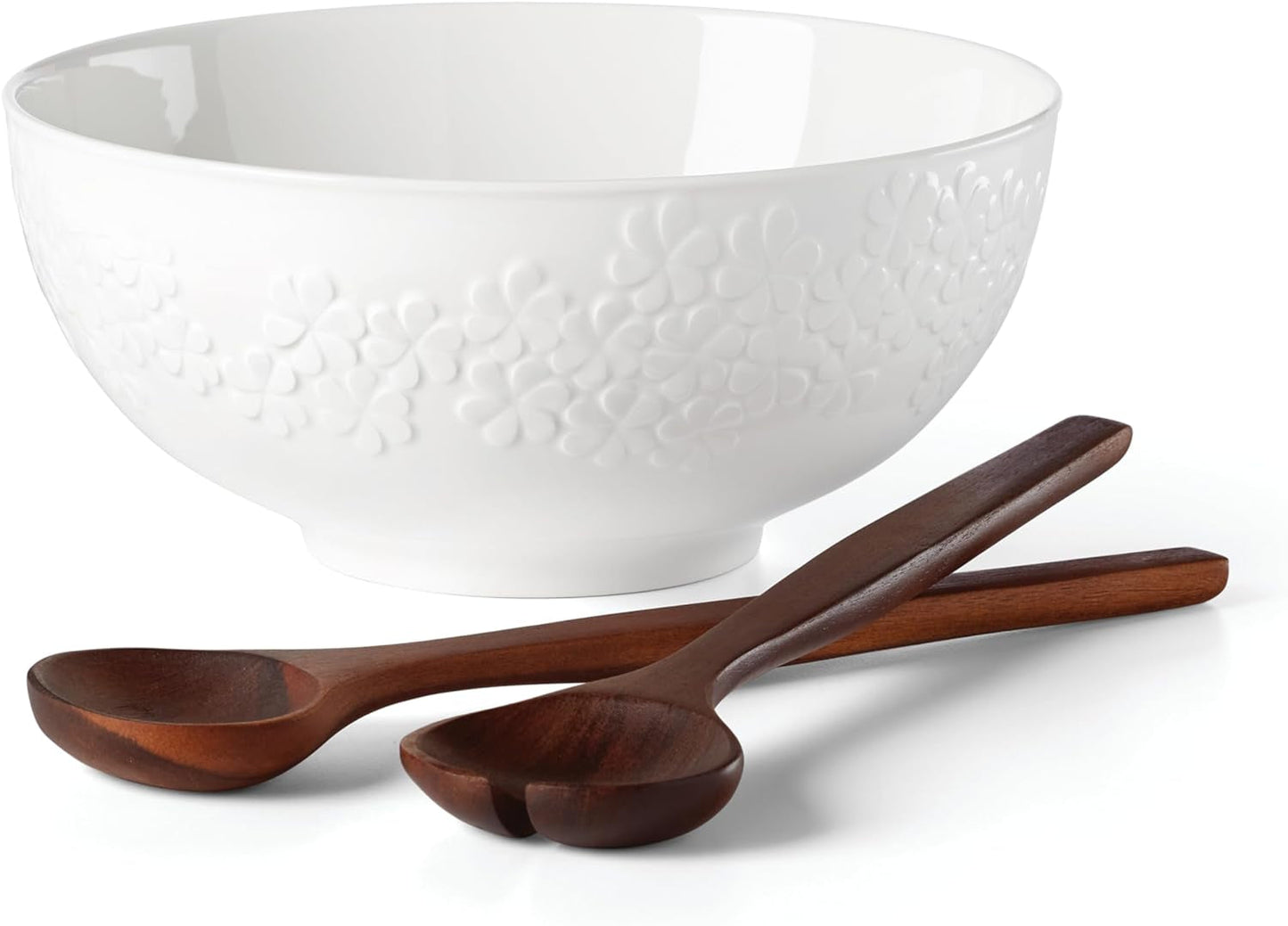 Blossom Lane Salad Bowl & Servers, 3.75 LB, White