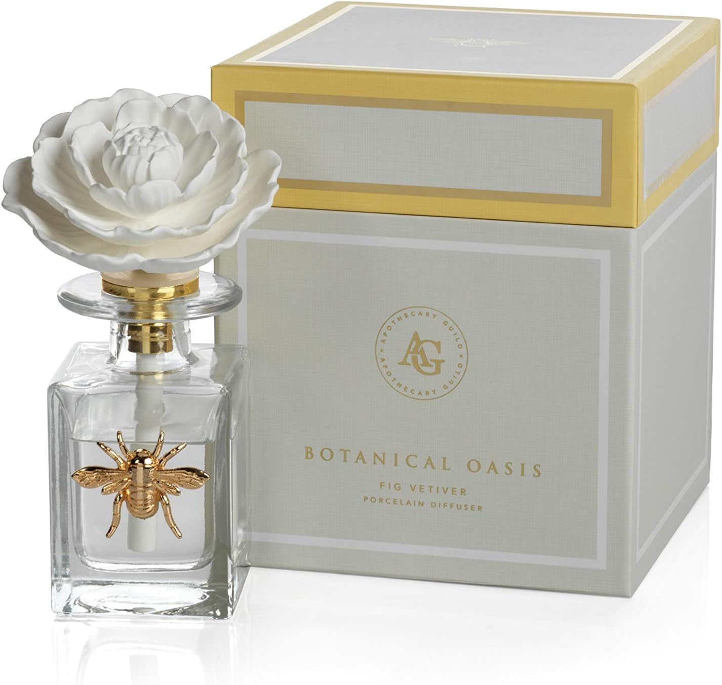 Apothecary Guild Botanical Porcelain Diffuser 3.75" X 3.75" X7" Fig Vetiver Bumble Bee