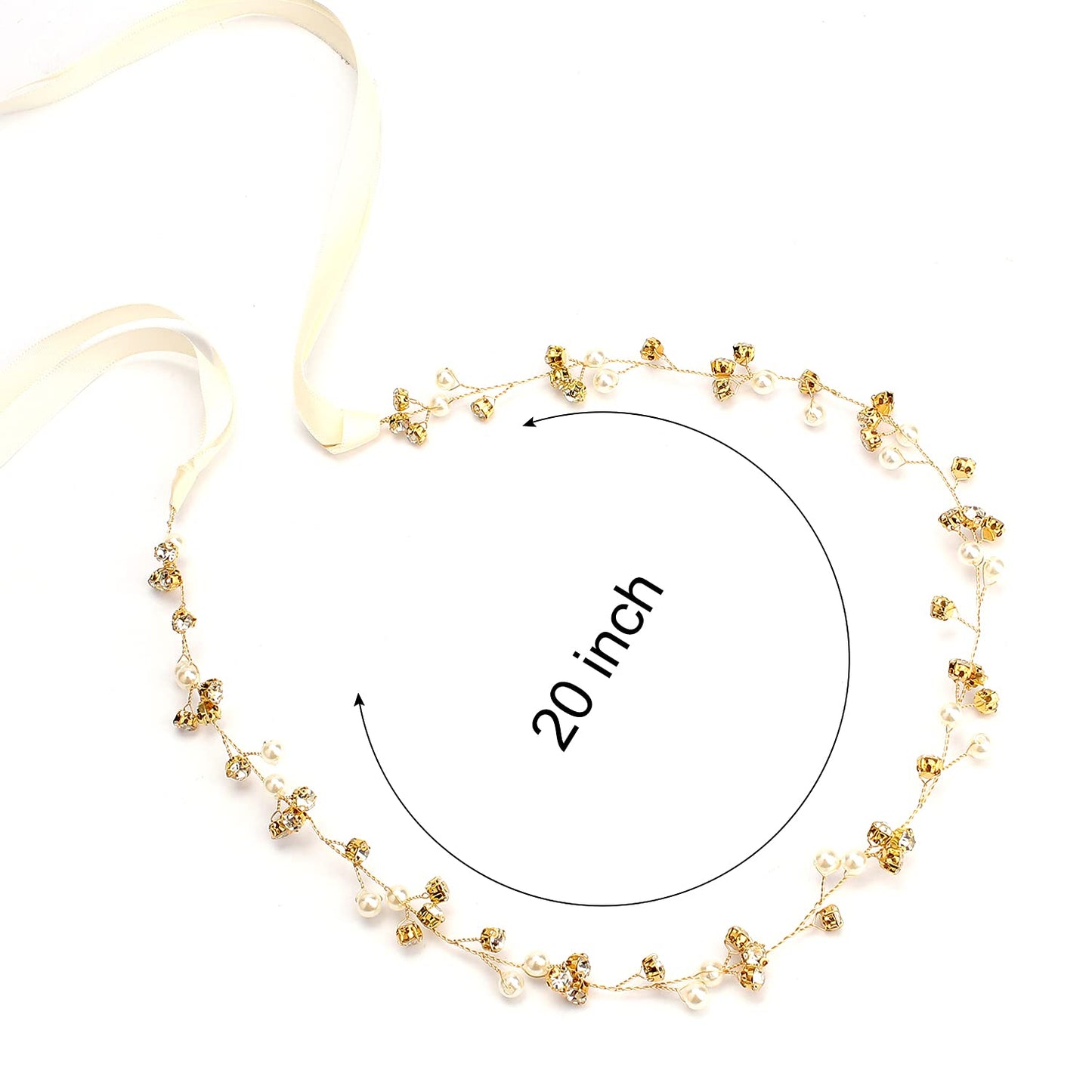 Bridal Headpiece - Gold Rhinestone Headband with Crystals, Wedding Hair Accessories for Brides and Bridesmaids