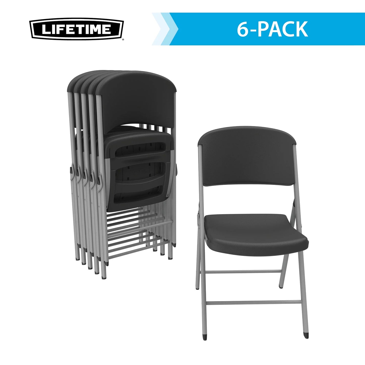 Folding Chair, Indoor/Outdoor Commercial, Black, 6 Pack (80844)