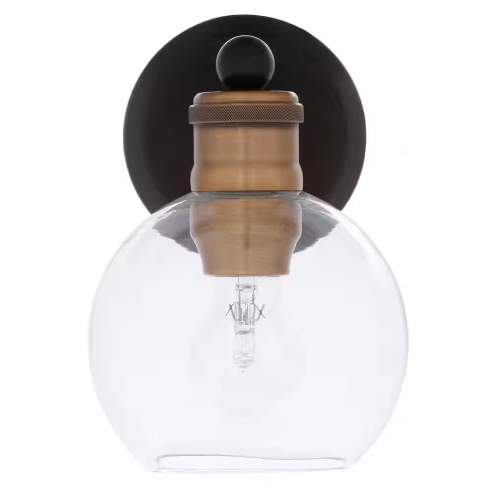 Hansford Collection 1-Light Antique Bronze Clear Glass Coastal Farmhouse Bathroom Vanity Wall Light