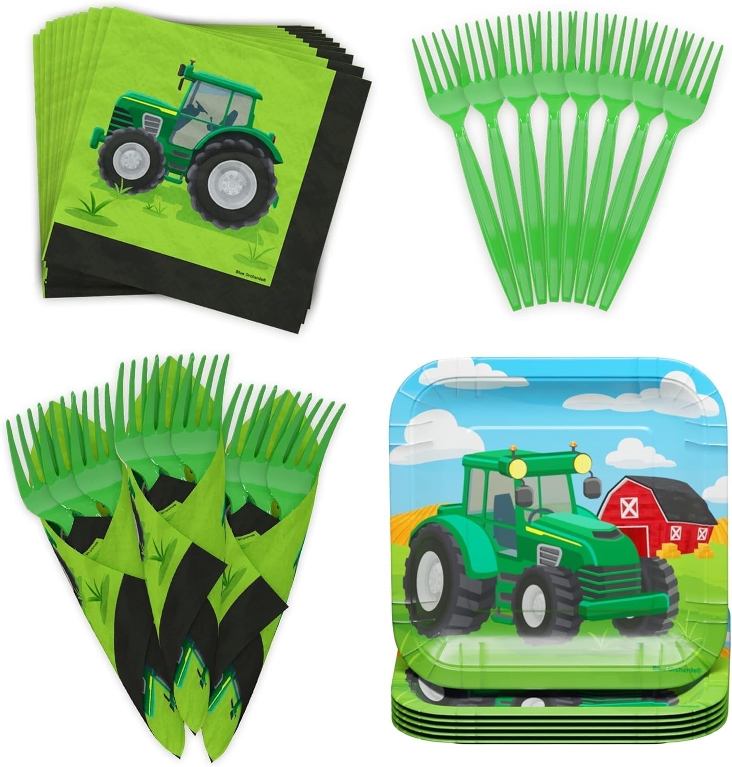 Tractor Value Party Supplies Pack (64 Pieces for 20 Guests) - Tractor Birthday Party Supplies, Tractor Party Supplies, Tractor Plates, Farm Animal Party, Tractor Theme Baby Shower
