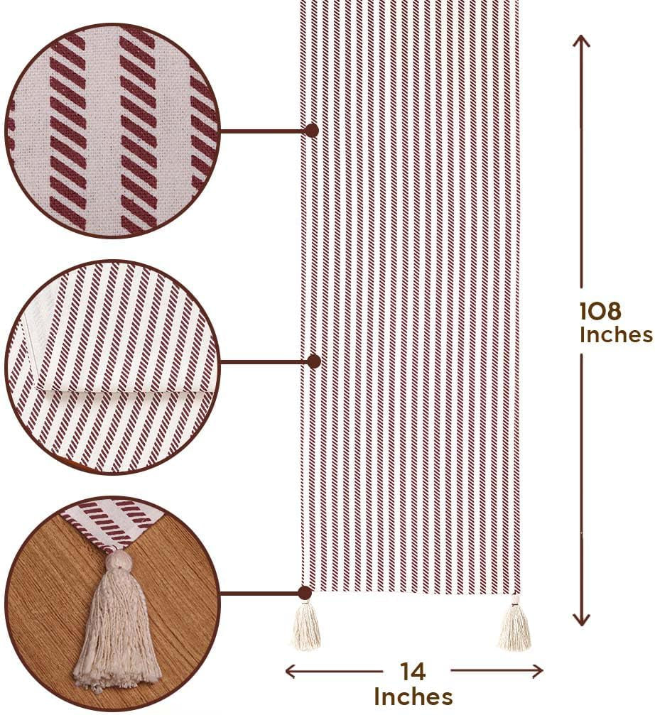 Table Runner 72 Inches Long with Tassels for Home Dining Table, Table Decoration, 100% Cotton Runner for Modern Wedding Table Decor, Rust Table Runner for Valentine Day Decorations