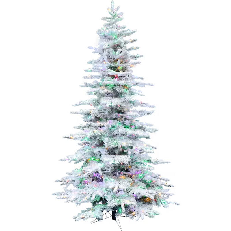 9-Ft Mountain Pine Pre-Lit Flocked White Artificial Christmas Tree with Color Changing LED Lights