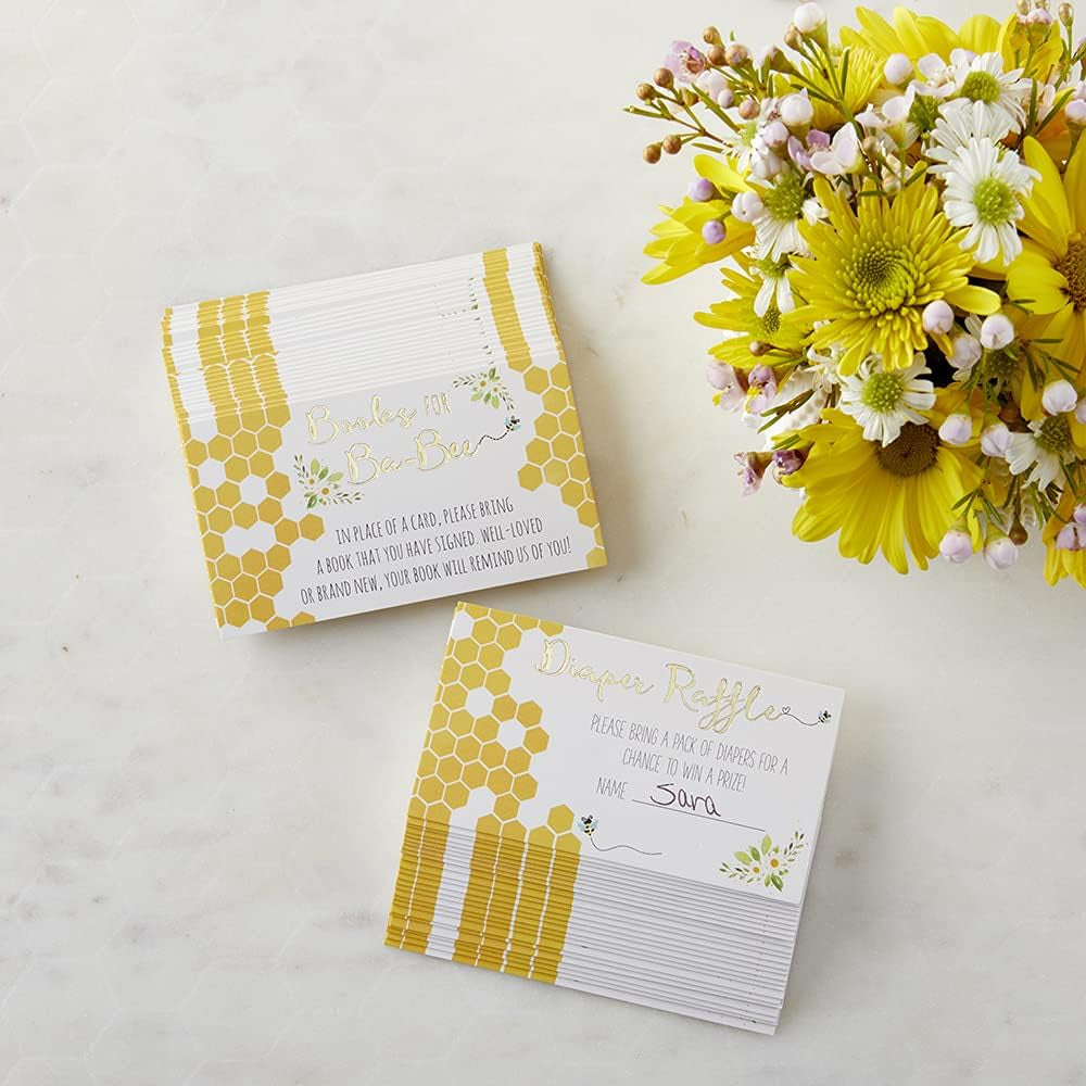 Sweet as Can Bee Baby Shower Invitation & Thank You Card Bundle (Set of 25), Invitations, Envelopes, Thank You Post Cards, Diaper Raffle Cards, Books for Baby Cards