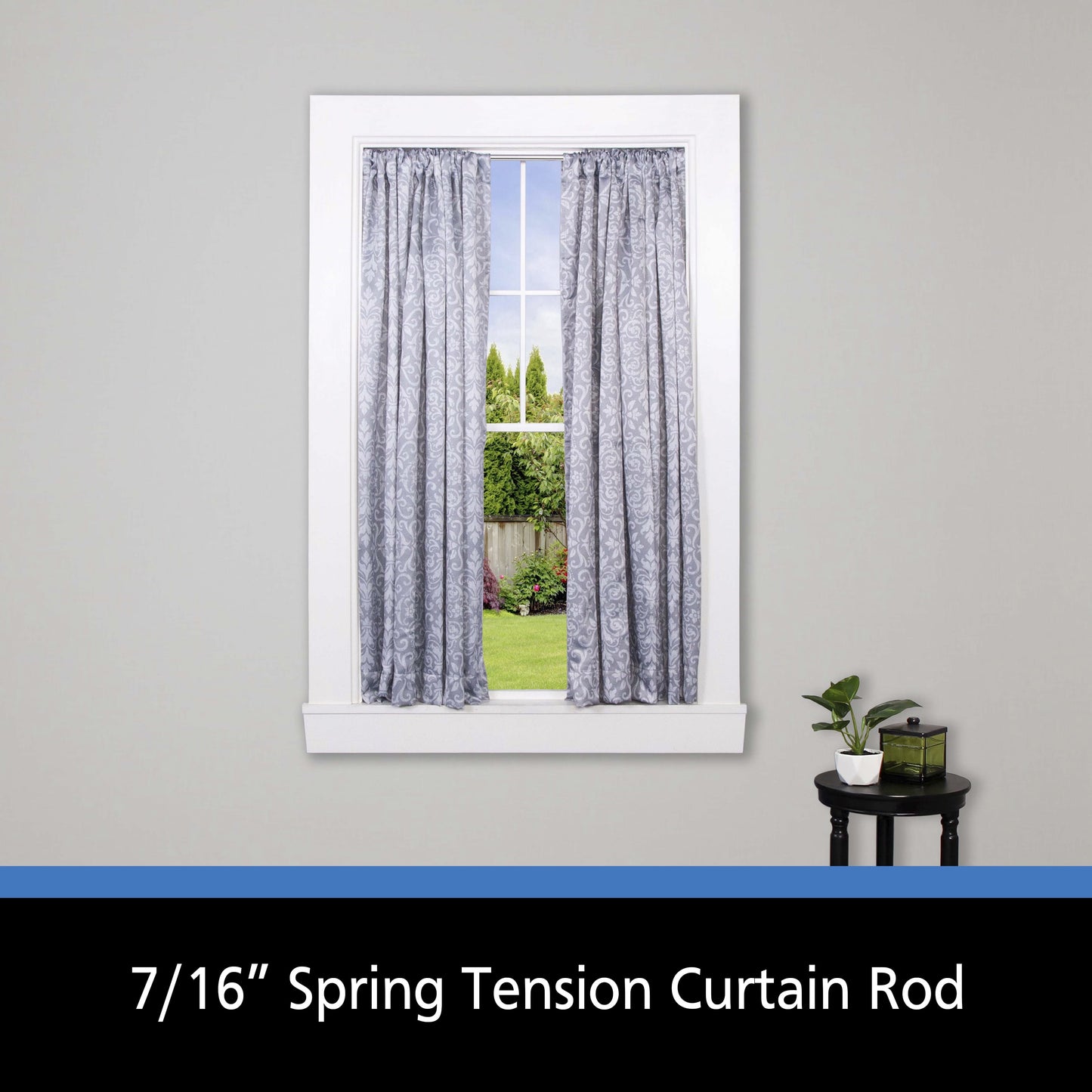 28-48 In. Adjustable Spring Tension Curtain Rod, 7/16 In. Diameter Steel Tube, Chrome Finish