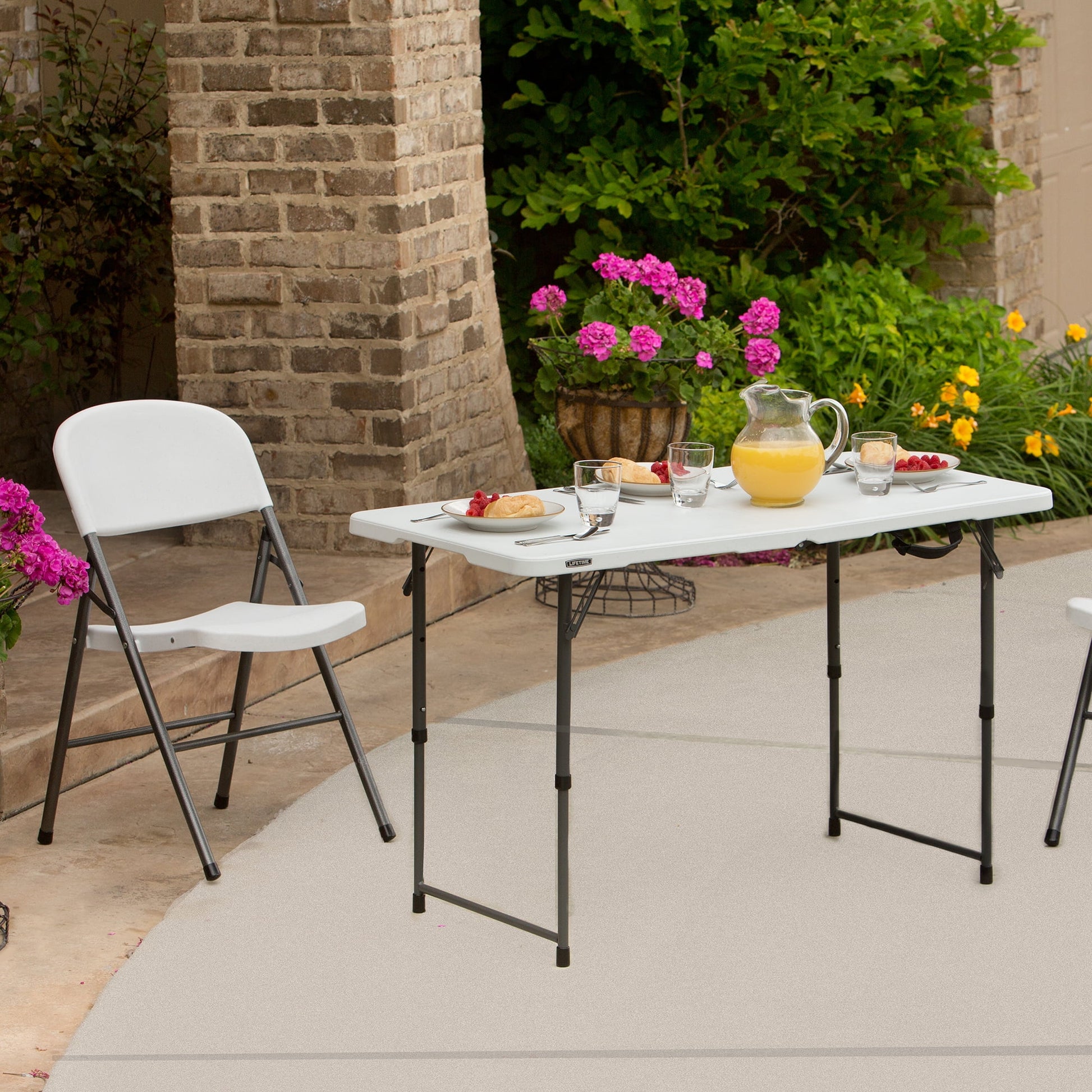4 Foot Fold-In-Half Adjustable Height Table, Indoor/Outdoor Essential, White (80509)