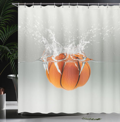Sports Shower Curtain, Falling Basketball into Water Leisure National Sport Activity Entertaining, Cloth Fabric Bathroom Decor Set with Hooks, 69" W X 75" L, Orange Beige