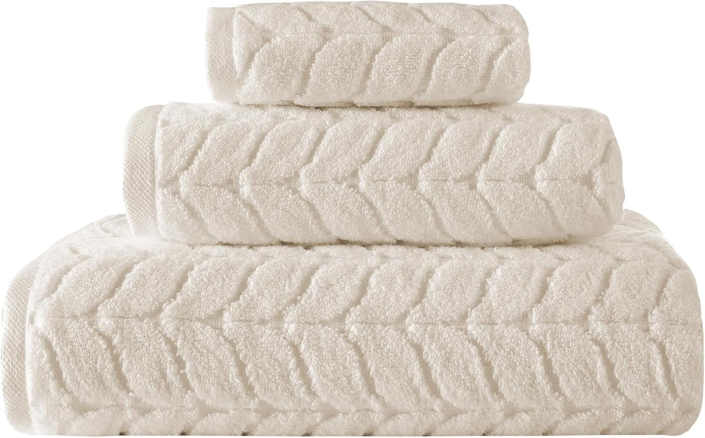 100% Turkish Cotton Jacquard Luxury Towel Set – Quick Dry Non-Gmo Ultra-Soft, Plush and Absorbent Luxury Durable Turkish Towels Set (Cream, 3 Pcs Towel Set)