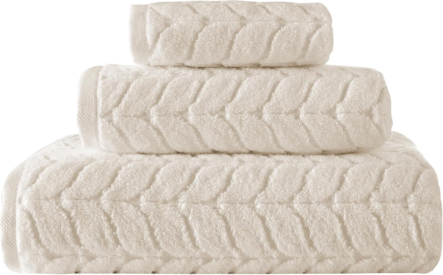 100% Turkish Cotton Jacquard Luxury Towel Set – Quick Dry Non-Gmo Ultra-Soft, Plush and Absorbent Luxury Durable Turkish Towels Set (Cream, 3 Pcs Towel Set)