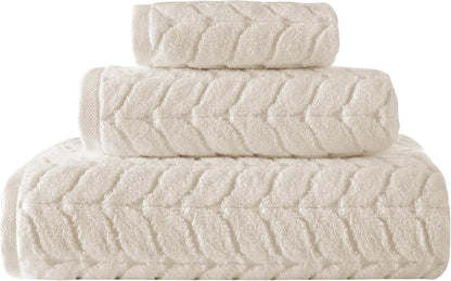 100% Turkish Cotton Jacquard Luxury Towel Set – Quick Dry Non-Gmo Ultra-Soft, Plush and Absorbent Luxury Durable Turkish Towels Set (Cream, 3 Pcs Towel Set)