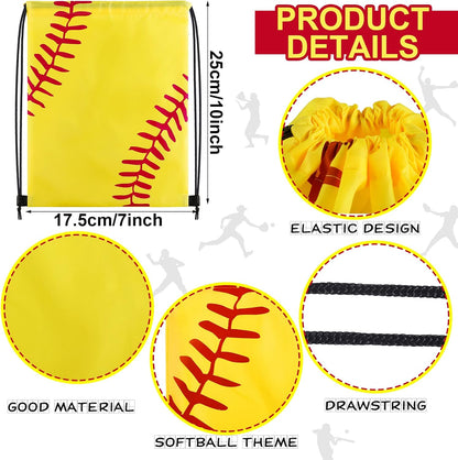 12 Pieces Small Sport Drawstring Bags Candy Bag Sport Party Drawstring Goodie Favor Supplies Gifts(Softball,7 X 10 Inch)