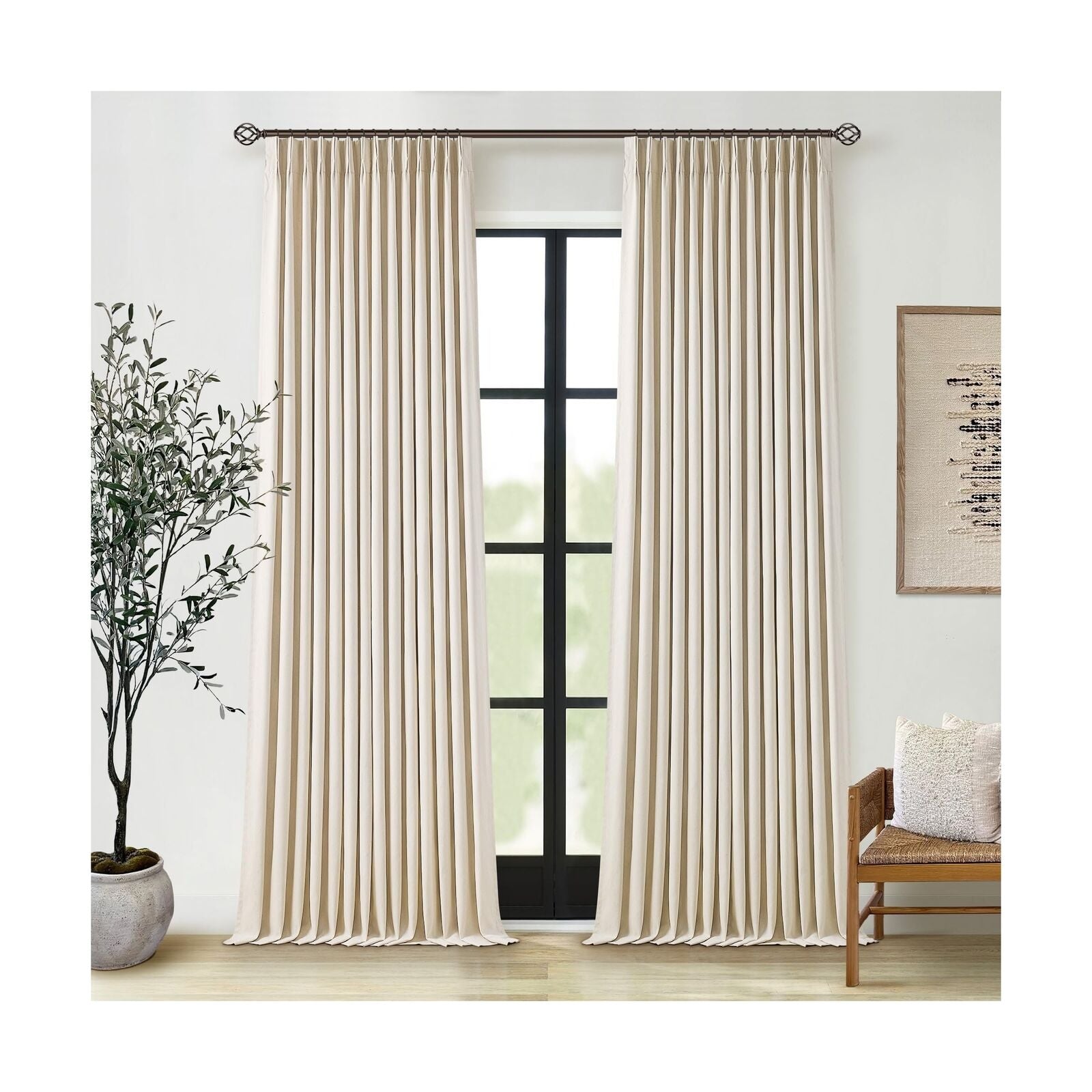 Pleated Linen Blackout 120 Inch Curtains for Living Room Dining 2 Panels Set ...